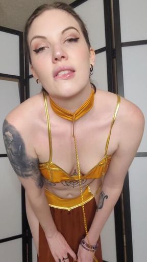 Princess Leia Vs The FuckMachine - Star Wars Cosplay Gold Bikini Deepthroat Submission