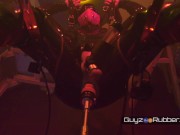 Spirits in the Playroom sees a rubber guy in solo action with a fucking and sucking machines