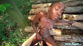 Public agent black model zaawaadi taken into the woods for hard outdoor hardcore