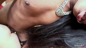 Ebony Ladyboy Bruna with Big Cock Fucks White Ass in Interracial