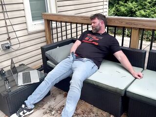 Beat my wife home so I rubbed one out on the deck in my jeans, dunks and TF T-Shirt