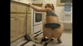 Blonde Teen in the Kitchen Has a Sudden Desire for Sex and Fingers Her Wet Pussy