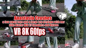 VR 8K 60fps | Anastasia crushes a few small toys and a large toy airplane with her Nike Blazer Mid 77 sneakers and nylons