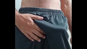 Brazilian well hung hairy man jerks off and cum in the toilet