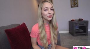 Petite stepsis Lily Larimar sucking huge hard cock before guy fucked her