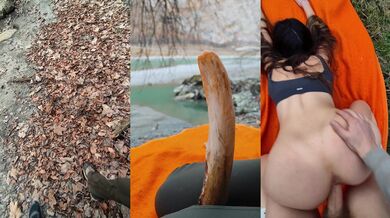 How to craft a huge dildo for a hot brunette in the woods stool