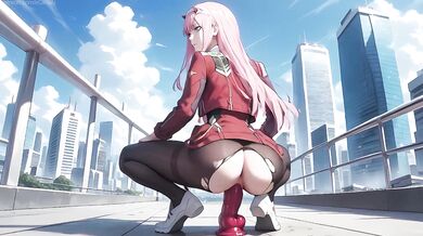 Zero Two rooftop defiled with a POV shot inflating her pink assets