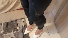 Trav with cum and cum on leather leggings after a sperm party