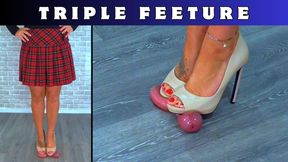 T13 Split Cam - Triple Feeture - Trampling Your Cock & Balls Under My Nude Louboutin Heels, Nude Slingback Stilettos & Nude Peep Toe Heels - CBT