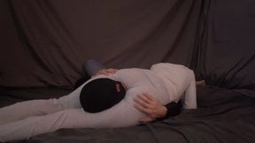 Headscissors on a guy while he is gasping for air and making him tap