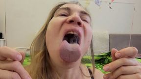 Spit and lick glass with my sexy plump lips d