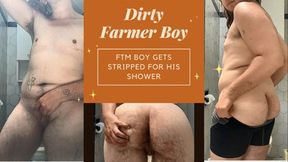 ftm strips and shows off after long day of farm work