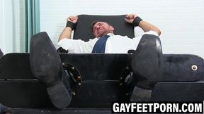 Hunky jock tickled by friends gentle hands