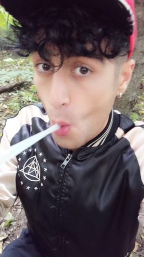Having Cum Load From Used Condom, Rinsing Mouth with Cum and Swallowing Cum Outside