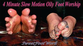 4 Minute BBW Oily Foot Worship POV Slow Motion - Watch as The Glitter and Oil Shimmer All Over My Big Wide Wrinkled Soles and Perfectly Pedicured Toes