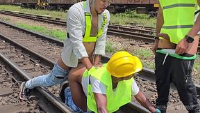 The workers went hard at lunchtime &mdash;  fucked their passive colleague and gave him lots of milk for dessert  Part I