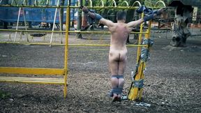 Self Crucified Naked in the Park with Orgasm
