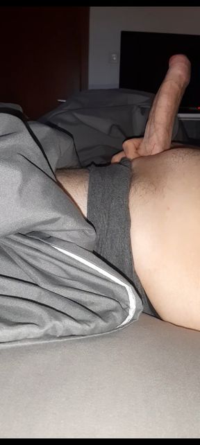 Jerking big white cock until cumshot