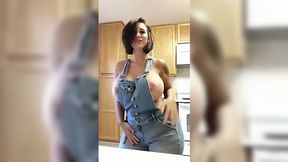 MILF w Monster Titties Dances in Denim Overalls