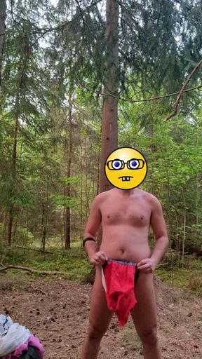 A quick striptease with a cumshot in the nature   Clip 1