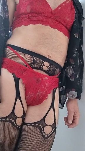 CD Strips and Teases Red and Black Lingerie