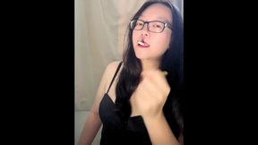 Addicted Smoking Asian: Chainsmoking 2 Cigarettes in Tight Corset and Stretching Lungs, Body