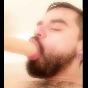 Amateur Latino College Boy Sucks Dildo in Bathtub