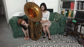 Dolly and Nora Experiment With Ways to Plug a Tuba (MP4 - 1080p)