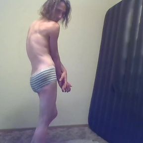 Transgirl Stripping to Only Her Panties, Walking Cute