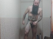 Solo male. Bearded & tattooed bear in the shower