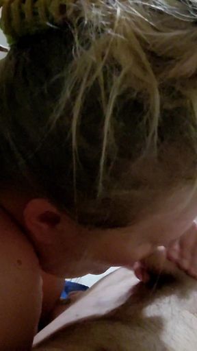 Chubby MILF gives a blowjob before bed   Clip 2