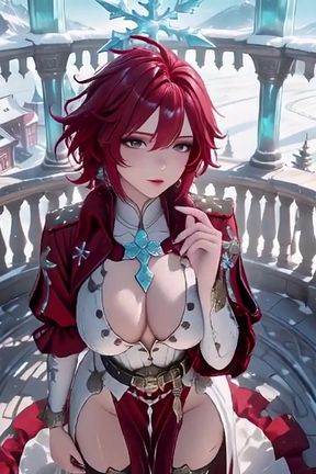 Ice Queen! Red-haired Sorceress Makes a Stunning Entrance in the Crystal Hall, Robe Slightly Open and Staff Tapping Seductively