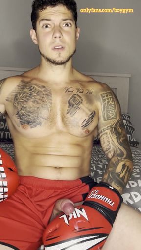 My Big Cock Cums with a Boxer Gloves