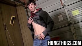 Copper Reeves wanks thick cock in comfy chair