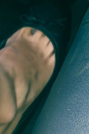 Revving and Driving in Black Leather Flats on Barefeet