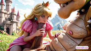 Mario's queen gets jammed by monster jizz-shotgun in the castle grass