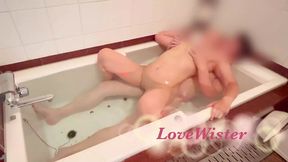 Dirty 40-year-old housewife getting intimate in bathtub during steamy bath time fantasy fuck fest.