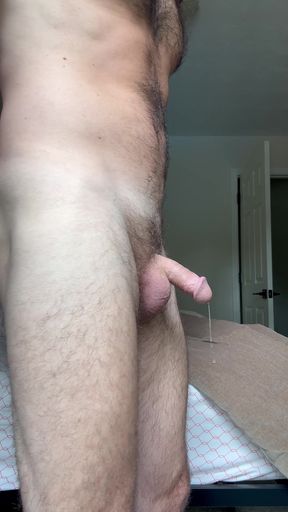 Hairy cock covered in precum