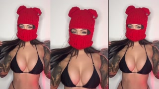 Hot Brunette Bimbo in a Ski Mask Spreads Her Tight Pussy