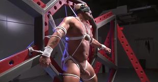 Muscular male gets exposed in rough bondage fetishes