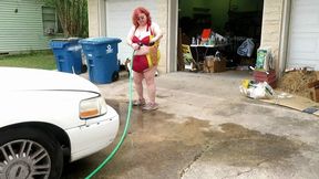 Car wash in and out of my Iron Man Bikini set Part 2 Flashing! wmv