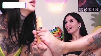 lesbians fuck with double dildo sexy blowjob footjob