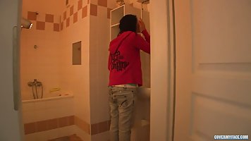 Small titted, Czech bitch is sucking cocks and giving a footjob to every guy who wants it