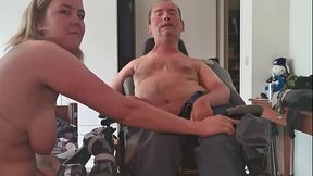 Busty blonde takes huge load of cripple and puts it in her pussy
