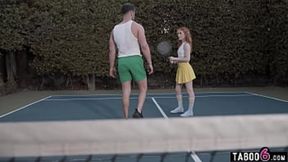 Petite red-haired teen slut receives tennis lesson in the form of multiple vigorous cock&#x1F346; penetrations