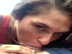 Hot Brunette Giving Blowjob in Car