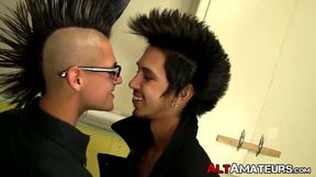 Punk cutie enjoys giving blowjob to aroused boyfriend