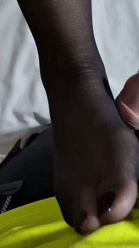 Hot Asian Girl Gives Epic Footjob with Black Stockings - Soft Feet Pleasure &amp; Cumshot   Clip 1