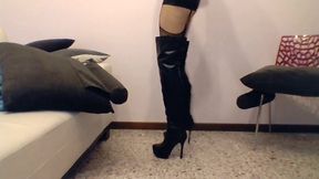 Crossdresser Twink's Striptease in Knee-High Boots