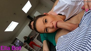 Ella Bolt is sucking her best friend's dick in the living room and expecting a facial cumshot
